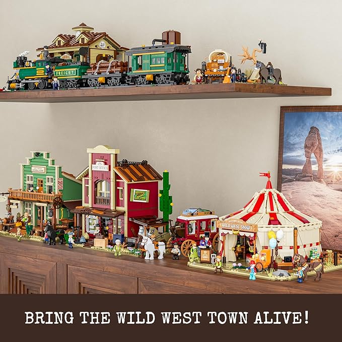 Travelling Circus Lighting Building-Bricks Set - The Wild West Show 1962 Pcs Collection Display Set for Adults and West Lovers