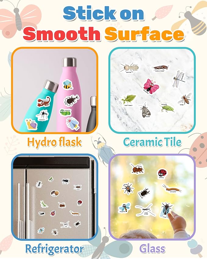 Benresive Reusable Sticker Book for Toddlers 2-4 Years, Fun Travel Stickers for Kids, Waterproof Sticker Books for Toddlers 1-3, Crafts Activities for Todddlers 1-3 2-4 3-5 - Insect