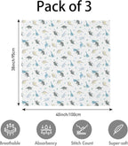 Muslin Swaddle Blankets for Newborn, 3 Pack Breathable Soft Receiving Blanket, Large 38 x 40 inches Swaddle Wrap Burping Clothes Diapers, Essentials Infant Shower Items, Toddler Gift (Blue Dinosaur)