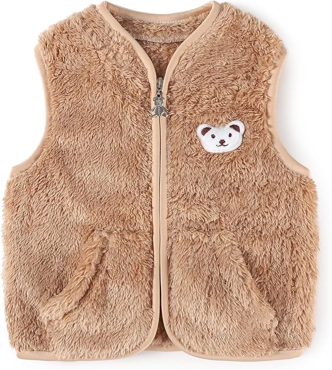 Baby Boys Girls Fleece Vest Zip Up Cute Bear Jackets Fuzzy Fall Winter Warm Clothes Newborn Outwear for Toddler Infant