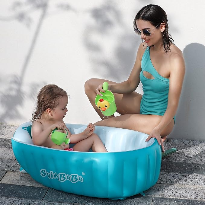 Inflatable Bathing Tub for Toddler,Non Slip Safety Thick Cushion Central Seat,Portable Travel Seat Baths Baby Swimming Pool for 0-5 Year(Blue)