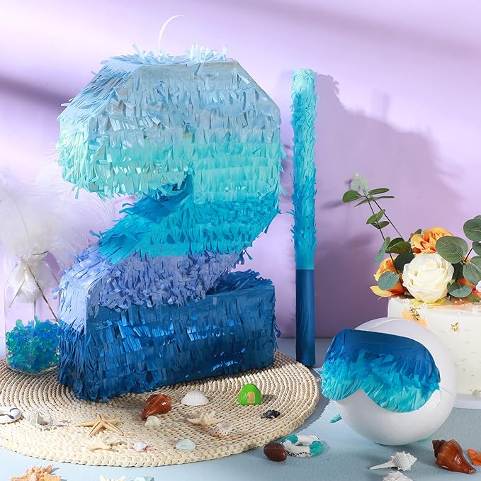Sratte Number 1 2 3 4 5 6 7 8 9 Piñata with Stick Blindfold Confetti, Gradient Blue Piñata for Kids Boys Girls Birthday Party Anniversary Decorations Supplies(Number 2)