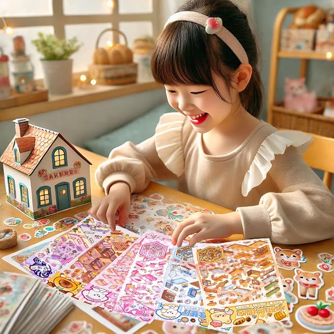 DIY 3D Sticker Scene 6 Sets of Stickers for Girls Make Your Own Mini Room Scene Stickers for Kids Cute Kawaii Sticker Therapy for Adult Relief Stress Pass The Time