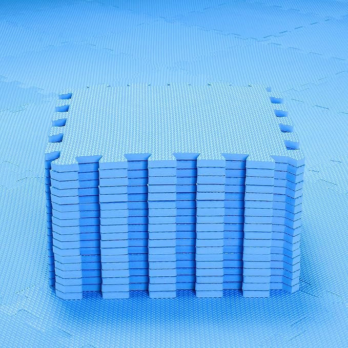 qqpp EVA Rubber 18 Tiles Interlocking Puzzle Foam Floor Mats - Baby Play Mat for Playing | Exercise Mat for Home Workout. Blue. QC-Gb18N