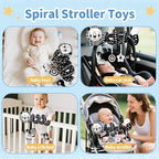 Car Seat Toys for Babies 0-6 Months,Hanging Rattle Toys for Crib Mobile, Baby Spiral Hanging Stroller Black and White High Contrast Toys for Newborn 0 3 6 9 12 Months Baby Boys Girls (Lion)