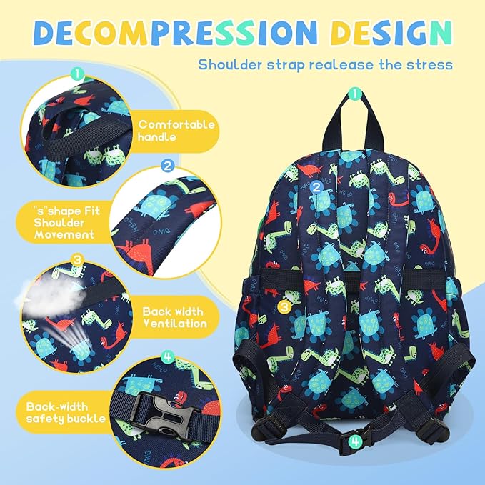 SUN EIGHT Preschool Toddler Kids Backpack Small 3D Cartoon Dinosaur Lunch Daycare School Bookbag Animal Travel Bags for Boy For 2-5 Years old（Cute Dinosaur）