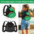 Accmor Toddler Backpack Harness with Safety Leash, Cute Dinosaur Harnesses with Kids Anti Lost Wrist Link, Mini Child Schoolbag with Wristband Tether Strap and Protection Leashes for Baby boys (Black)