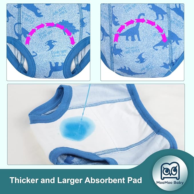 MooMoo Baby 8 Packs Potty Training Pants Cotton Absorbent Training Underwear for Toddler Boy and Girls 2T-9T