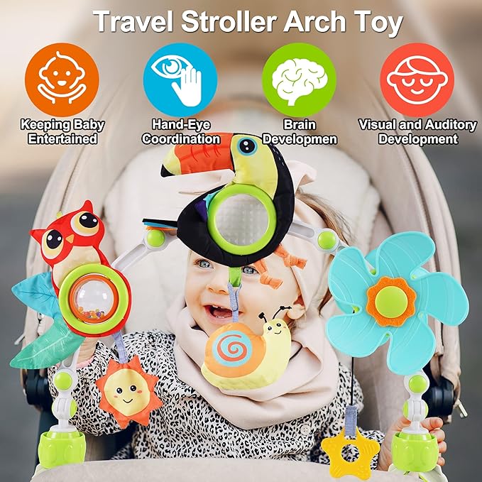 Adjustable Arch Bassinet Toys for Infant & Toddlers, Stroller Arch, Baby Crib Toys with Fascinating Hanging for Stimulating Baby’s Senses and Developing Motor Skills