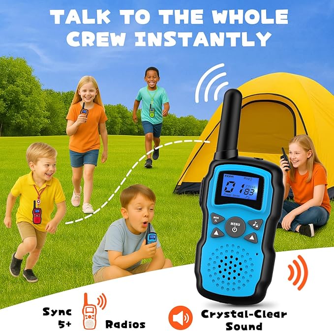 Wishouse Walkie Talkies for Kids Rechargeable 4 Pack,Walky Talky for Adults 2 Way Radio with 2 USB Chargers 12000mAh Battery,Camping Games Toy Birthday Halloween Xmas Gift for Children Family