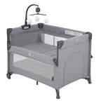 2-in-1 Baby Playard, Pack and Play Bassinet, Easy Folding Portable Crib with Music Mobile for Newborn to Toddlers (Grey)