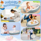 Baby Lounger - Baby Lounger for Newborn 0-24 Months, Breathable & Soft Baby Nest, Portable and Lightweight Lounger for Home and Travel, Ideal Newborn Babies Essentials (Blue-Rainbow)