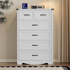 Tall 6-Drawer Dresser for Bedroom, Modern Wooden Chest of Drawers with Metal Handles, Anti-Tipping Design, Sturdy and Stable Storage Organizer for Living Room, Entryway, Home Office, Standard