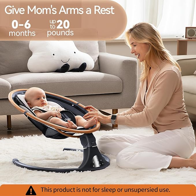 LAREX Baby Swing to Toddler Electric Infant Swing Portable for Newborn Boy Girl, 5 Sway Speeds with Remote Control, 12 Preset Melodies and Bluetooth, 0-6 Months Max 20 Lbs (Gray)