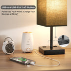 Black Table Lamp for Bedroom - 3 Color Temperature 3000K 5000K 4000K Bedside Lamp, Pull Chain Control, USB A and C Ports, AC Outlets, Bulb Included, Medium