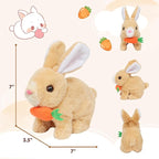 Easfan Easter Hopping Bunny Plush with Carrot Jumping Spotted Rabbit Ears Nose Moving Educational Plush Toy Interactive Toy Electric Birthday Gift for Toddlers Kids,7"