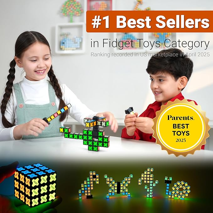 TOSY Magnet Cube 3x3 - 240 Magnets, 30 Blocks, 7 in 1: Puzzle Cube Game, Creative Building Blocks, Transformable Fidget Spinner, Infinity Cube, Magnet Tiles, UV Flashlight, Glowing STEM Toy, 2-Pack