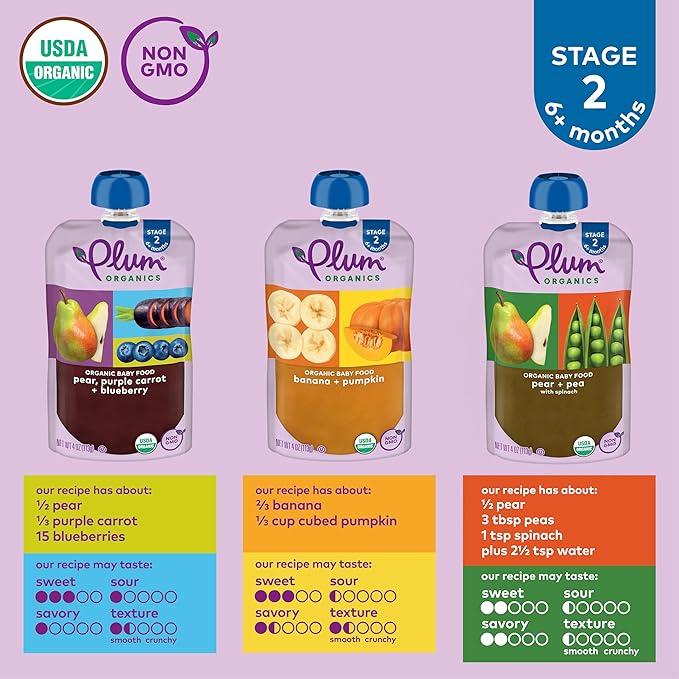 Plum Organics Variety Pack, 6+ Months – Fruit and Veggie Adventure Pack – Organic Baby Food Pouches, 4 oz Pouch, Pack of 18 (Amazon Exclusive)