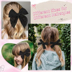DEEKA 4 PCS Black Cotton Linen Hair Bows 3 Styles 5" & 4" Handmade Hair Bow set for Toddler Girls Alligator Hair Clips Knot Bows Hair Accessories for Little School Girls (Black)