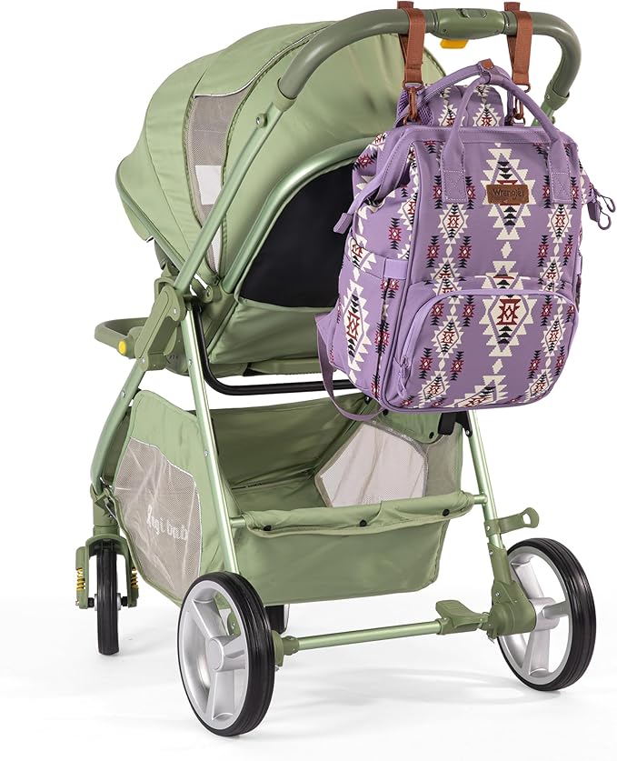Wrangler Diaper Bag Backpack Aztec Travel Backpack Purses Western Multi-Function Baby Bags for Mom with Waterproof Insulated Pockets