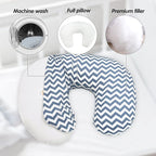 LAT Nursing Pillow for Breastfeeding,100% Cotton Removable Cover,Ergonomic Breast Feeding Pillows for Mom and Baby,Machine Washable(Blue Wave)