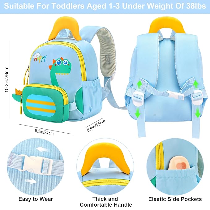 Accmor Toddler Leash Backpack with Anti Lost Wrist Link, Cute Dinosaur Bag Children Safety Walking Harness with Removable Little Pouch, Kids Travel Essential Mini Back Pack with Tether for Baby Boys