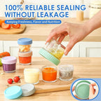 DRKIO 6 Pack Glass Baby Food Storage Containers - 4 Oz Baby Food Jars with Lids Baby Food Maker Microwave Dishwasher Freezer Safe 100% Leak Proof BPA Free Reusable