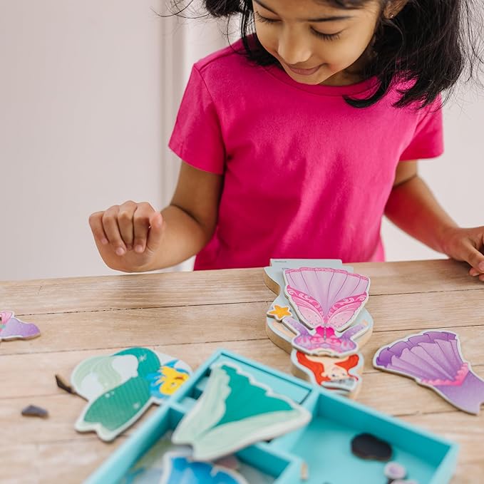 Melissa & Doug Disney Ariel Magnetic Wooden Dress-Up Doll Pretend Play Set (35 Pieces) Magnetic Dolls, Pretend Play & Preschool Toys for Kids Ages 3+