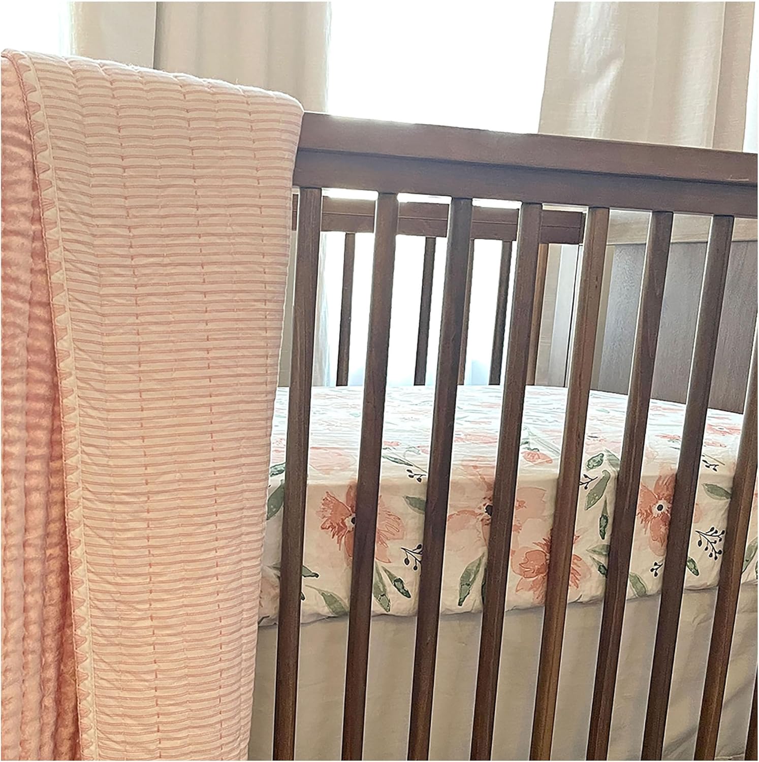 Crane Baby Floral Crib Sheets, 100% Cotton, Breathable Baby Bedding for Standard Mattress, Pink Nursery Decor, Machine Washable Pink Floral Crib, Toddler Sheets