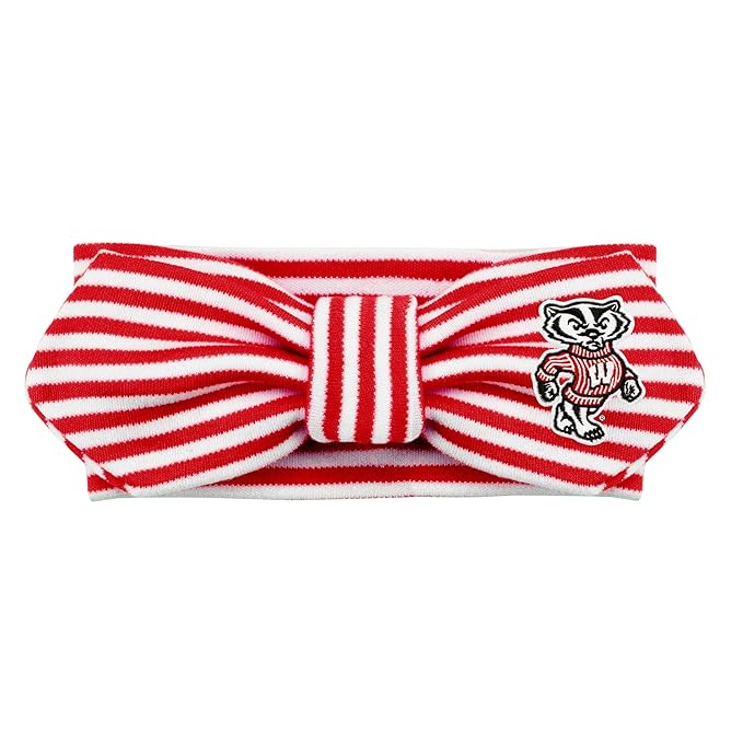 Creative Knitwear Wisconsin Badgers Infant Girls Black/White Striped Hair Knot Headband Embroidered Logo - Size Newborn - 4T