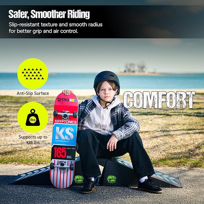 Ten-Eighty Micro Flybox Launch Ramp Set with 2 Connecting Ramps, Portable Skateboard, BMX Bike, Scooter, RC Car, Durable, Lightweight, Non-Slip Rubber Construction for Kids & Teens, Black - 56" Length