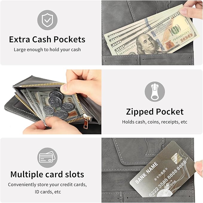 Passport Holder for Travel Rfid Passport Wallet for Women Men with Zipper Pocket Pen Sim Card Holders Slim Travel Accessories