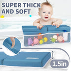 URMYWO Bath Kneeler and Elbow Rest Pad Set - 1.5" Thick Baby Bath Kneeler Pads with Toys Organizer, Anti-Slip Cozy Knee & Arm Support Bathtub Mat, Quick Dry Kneeling Pad for Baby Bath Time