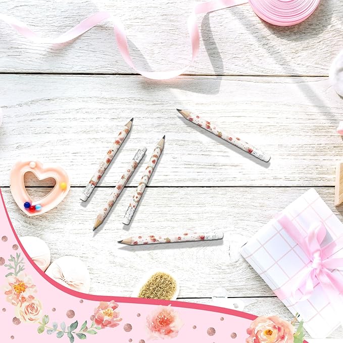 Tinlade 60 Pcs Bloom Floral Baby Shower Golf Pencils with Erasers Small Kids Sharpened Mini Pencils for School in Bloom Baby Shower Supplies