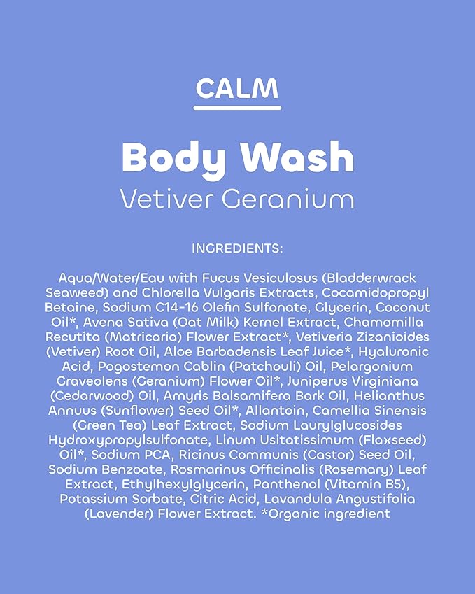 Seaweed Bath Co. Calm Body Wash - Vetiver Geranium - Hydrating Foaming Cleanser with Soothing Oat Milk & Chamomile - Vegan, Paraben and Sulfate Free Shower Gel - 12 oz