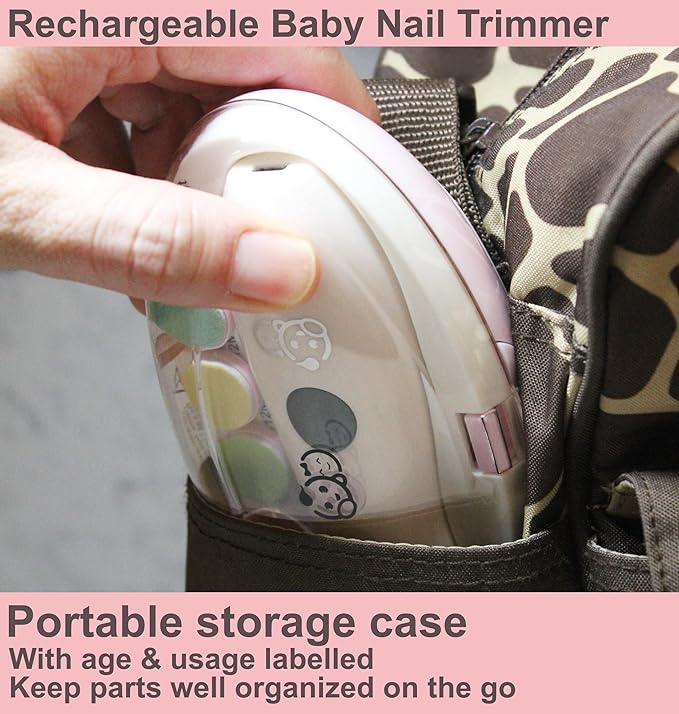 Rechargeable 22 in 1 Baby Nail Trimmer, Usage Labeled Case, 13 Extra Replacement Tools, Royal Angels Electric Nail File with LCD display, Newborn Toddler Nail Care Clipper Kit (Rechargeable,WhitePink)