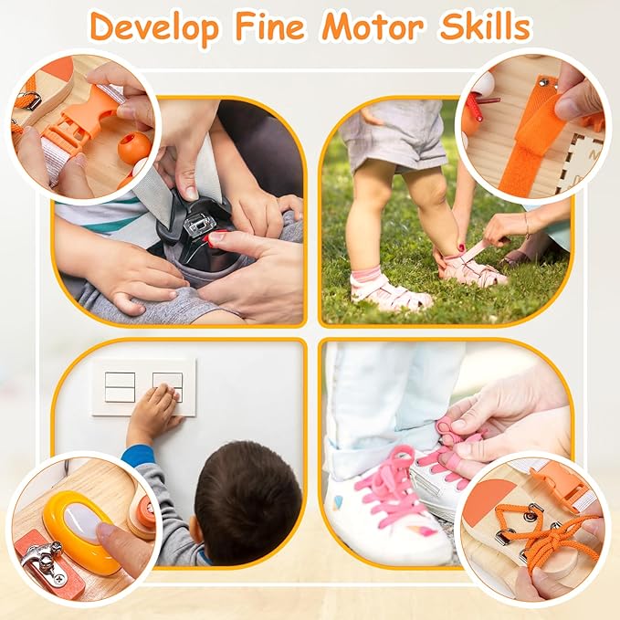 Joyreal Wooden Busy Board for Toddlers - Montessori Sensory Activity Board for Fine Motor Skills, Educational Travel Sensory Toys for Children Toddlers & Kids