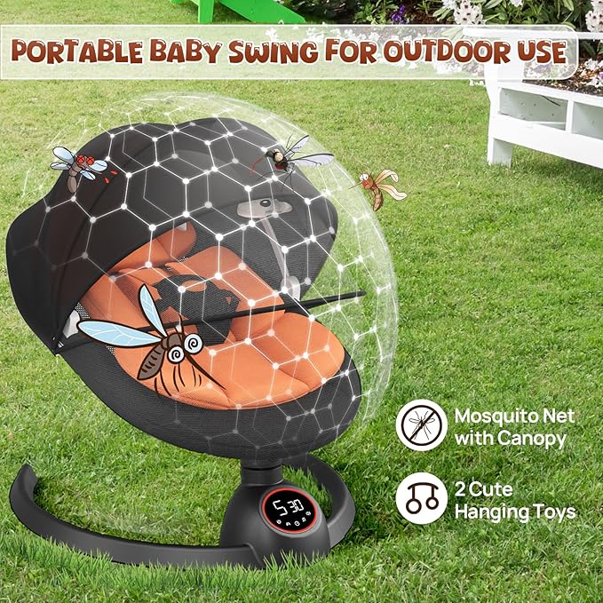 Electric Baby Swings for Infants, Portable Baby Swing with Preset Melodies, Bluetooth Swing for Newborn, Indoor & Outdoor(Black)