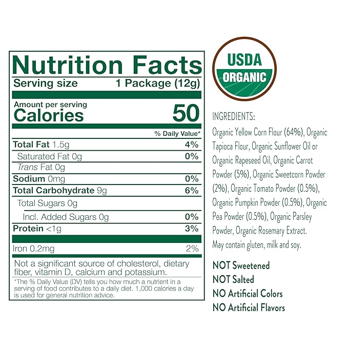 Little Bellies Organic Veggie Tubes Toddler Snack (Pack of 7 x 0.42 oz Individual Packs)