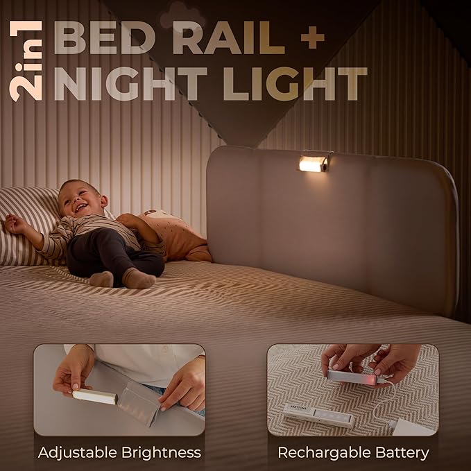 Toddler Bed Rail with Night Light - Foldable Bed Side Rails - Fits for Most Beds: Bed Rails for Full Size Bed, Queen Size Rails, Twin Rails - Portable Fence for Baby - 48 inch
