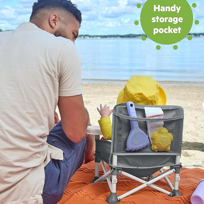 Bright Starts Pop 'N Sit Portable Booster, Indoor/Outdoor Use, Floor Seat with Feeding Tray, Grey, 6 Mos - 3 Yrs