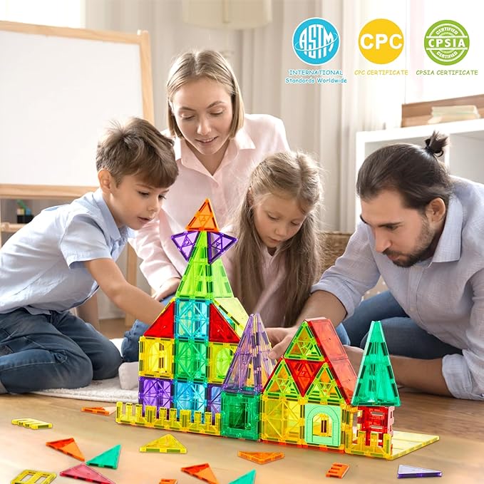 Magnetic Building Tiles for Kids, 100 PCS Magnetic Blocks with Storage Bag, Magnet Tiles STEM Educational Stacking Toys Gift for Toddler Ages 3 4 5 6 7 8 9