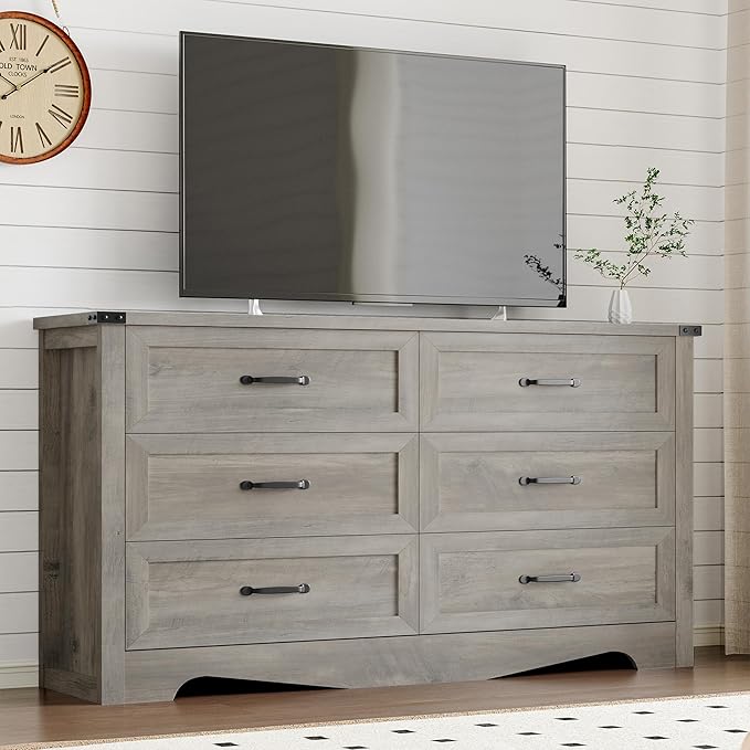 6-Drawer Dresser for Bedroom, Modern Wooden Chest of Drawers with Metal Handles, Anti-Tipping Design, Sturdy and Stable Storage Organizer for Living Room, Entryway, Home Office