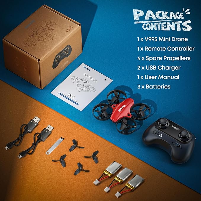 V995 Red Mini Drone for Kids and Beginners,Indoor RC Quadcopter Plane with 3D Flips, 360° Rotation, Circle Fly, Auto Hover, Headless Mode, 21Mins 3 Batteries, Gift for Boys and Girls