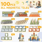 100 PCS Magnetic Tiles, Diamond Magnetic Blocks Building Set Magnet Tiles STEM Toys 3D Kids Preschool Educational Sensory Toys Gift for Toddlers Kids Boys Ages 3 4 5 6 7 8 9+ Year Old