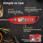 BOMATA Waterproof IPX7 Thermometer for Water, Liquid, Candle and Cooking. Instant Read Food Thermometer with Long Probe for Cooking, Meat, BBQ! T101 (Red Color)………