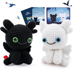 Dragon Crochet Kit for Beginners, 2PCS Black and White Dragon Crochet Animal Kit with Step-by-Step Video Tutorials, Crocheting Kits, Crochet Starter Kit for Kid and Adult, Stuffed Animal Knitting Kits