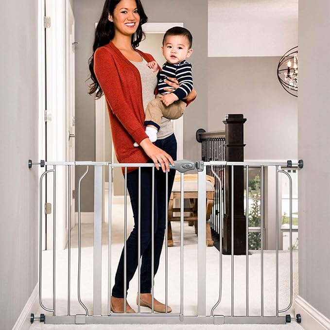 Regalo Easy Step 49-Inch Extra Wide Baby Gate, Includes 4-Inch and 12-Inch Extension Kit, 4 Pack of Pressure Mount Kit and 4 Pack of Wall Mount Kit, Platinum