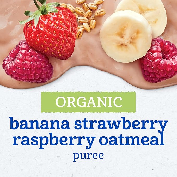 Gerber Stage 2 Baby Food, Organic Banana Strawberry Raspberry Oatmeal, Baby Puree, 12PK
