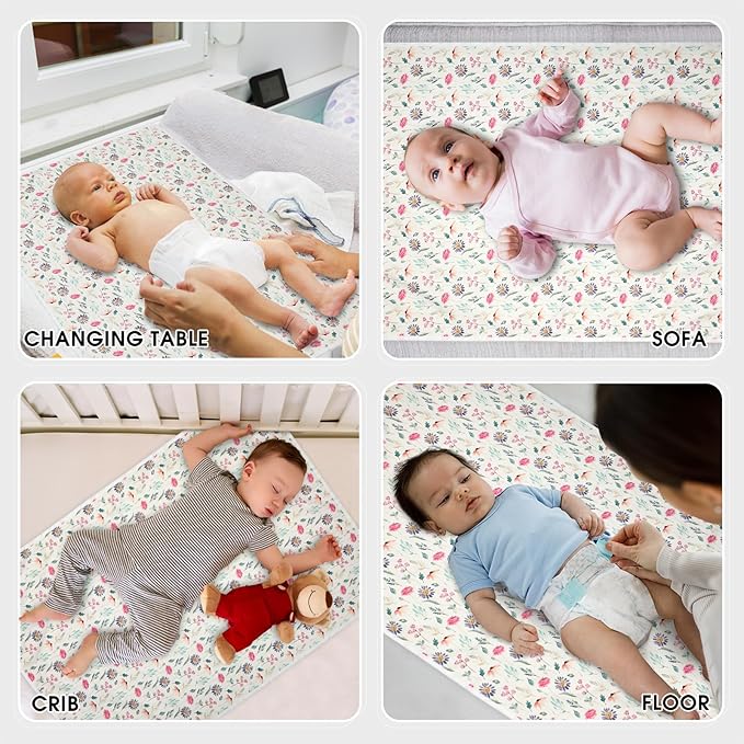 Vegan Leather Baby Changing Mat - Wipeable Portable Changing Pad, Foldable Travel Changing Mat for Baby, Newborns Toddlers Shower Gifts (Colorful Floral,20"*28")